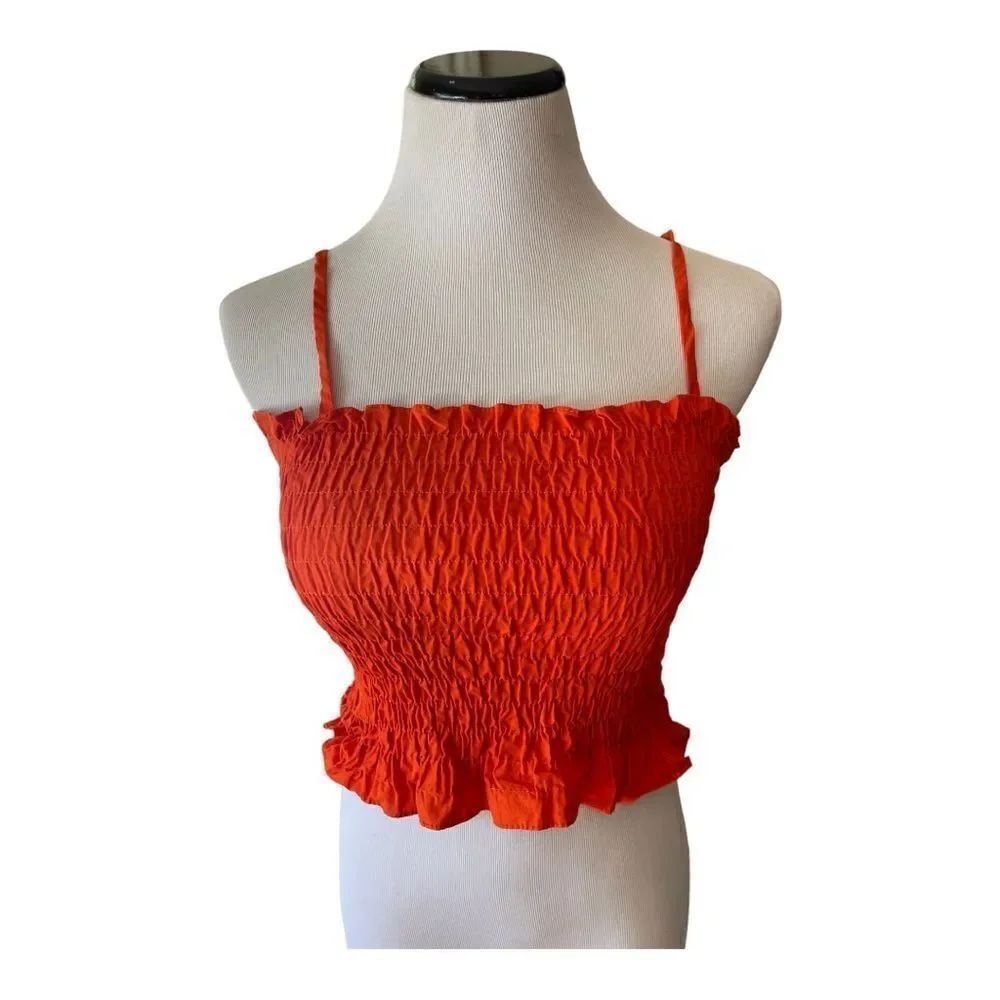 Vintage Y2K Mossimo Smocked Orange Crop Top Spaghetti Straps Size M Bohemian EUC